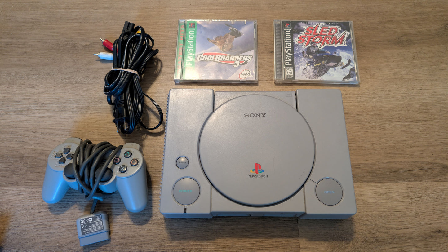 PlayStation 1 Console Bundle – OEM Controller, Cables & 2 Games